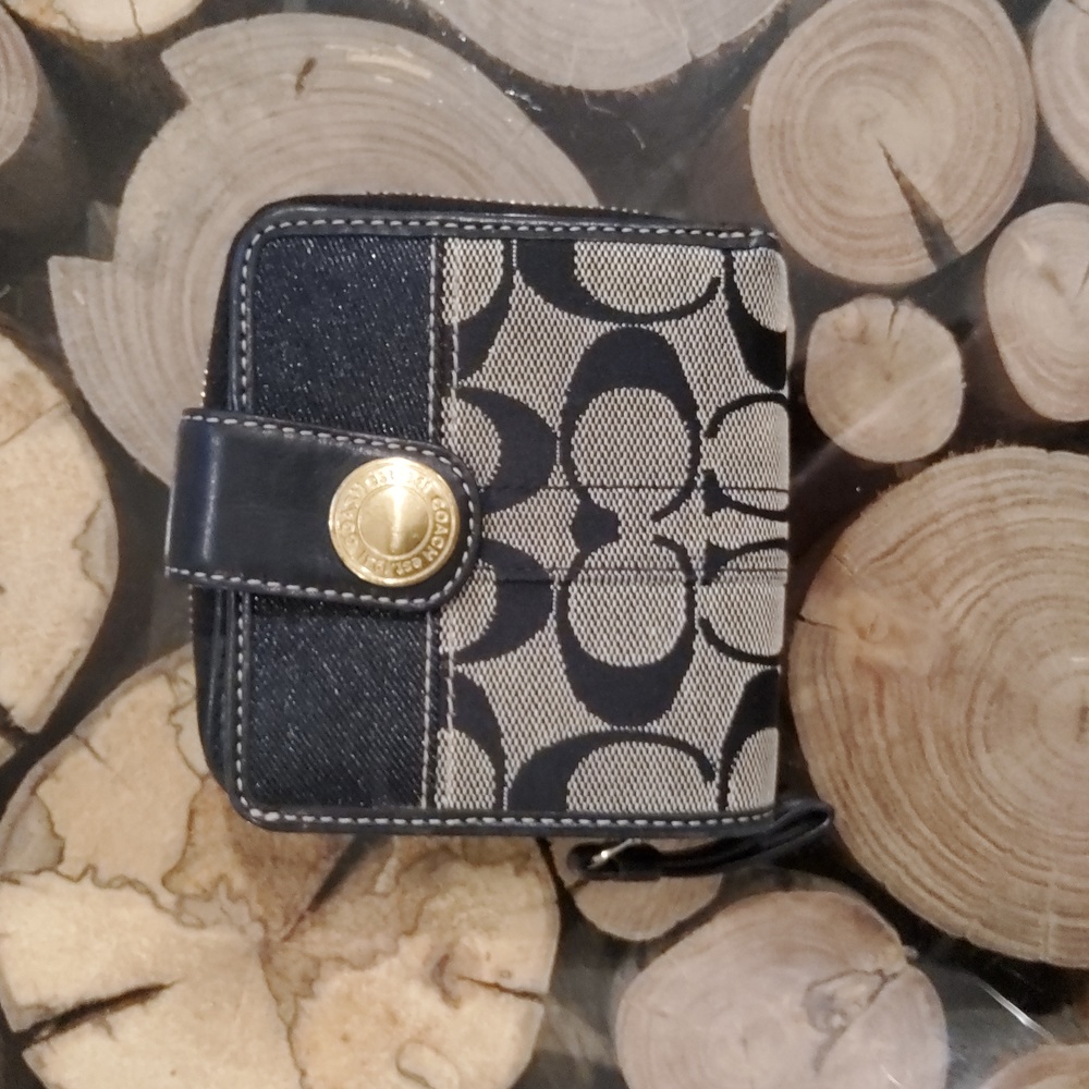 COACH black and gray monogram wallet